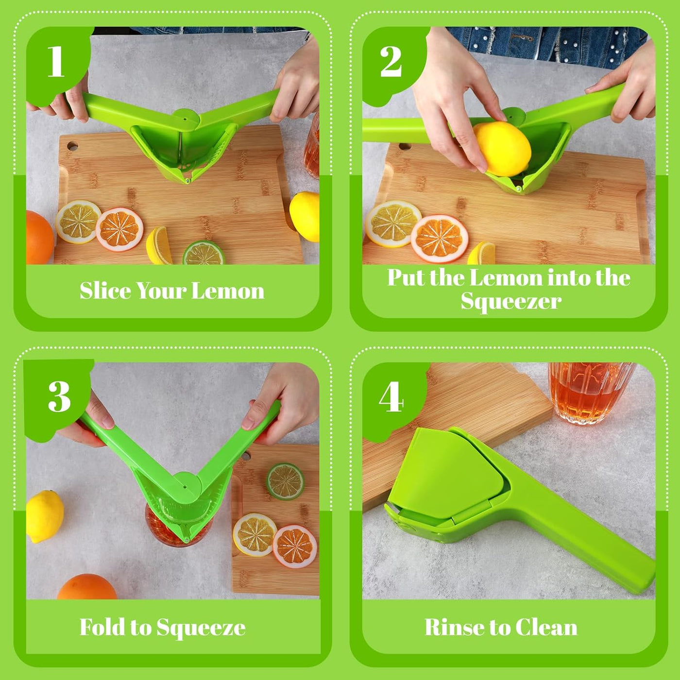 Lemon Squeezer, Fold-Flat Max Juice Extractor Lime Squeezer Effortless Hand Citrus Squeezers With Built-In Strainer Lemon Juicer Squeezers to Squeeze Lemon, Lime, Citrus, Orange(Green)
