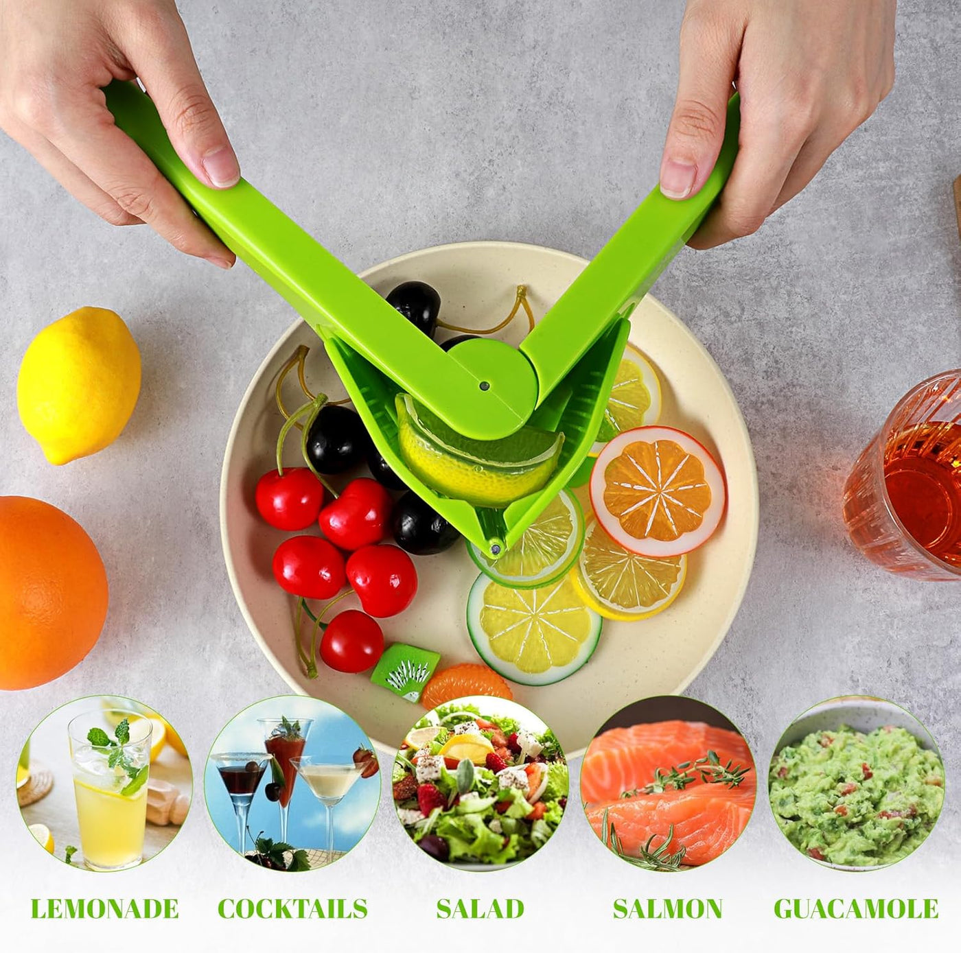 Lemon Squeezer, Fold-Flat Max Juice Extractor Lime Squeezer Effortless Hand Citrus Squeezers With Built-In Strainer Lemon Juicer Squeezers to Squeeze Lemon, Lime, Citrus, Orange(Green)